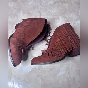 L&B Fringe Suede Ankle Booties – Size 8